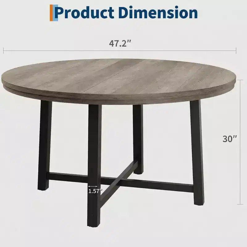 Table à manger ronde industrielle de 47 pouces peu encombrante pour 4 à 6 personnes, table de cuisine rustique en bois et métal, design de ferme pour petites salles à manger