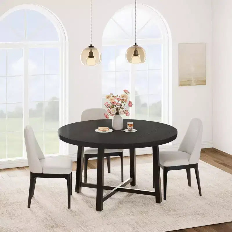Table à manger ronde industrielle de 47 pouces peu encombrante pour 4 à 6 personnes, table de cuisine rustique en bois et métal, design de ferme pour petites salles à manger