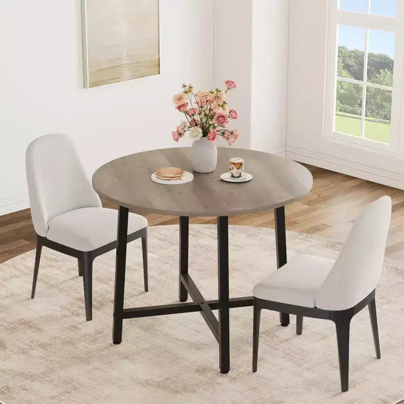 Table à manger ronde industrielle de 47 pouces peu encombrante pour 4 à 6 personnes, table de cuisine rustique en bois et métal, design de ferme pour petites salles à manger