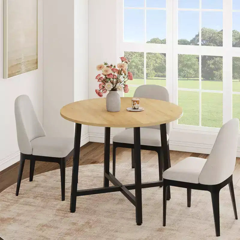 Table à manger ronde industrielle de 47 pouces peu encombrante pour 4 à 6 personnes, table de cuisine rustique en bois et métal, design de ferme pour petites salles à manger