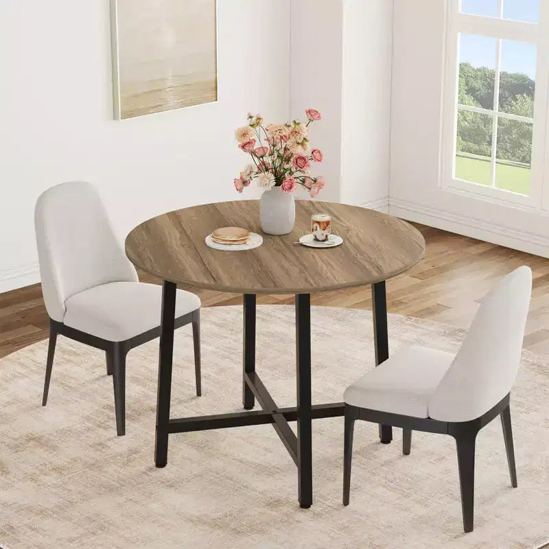 Table à manger ronde industrielle de 47 pouces peu encombrante pour 4 à 6 personnes, table de cuisine rustique en bois et métal, design de ferme pour petites salles à manger