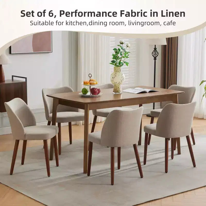 Lot de 2 chaises de salle à manger modernes à dossier haut, chaises de cuisine rembourrées en lin avec coussins épais, dossier haut ergonomique et pieds en bois d'hévéa