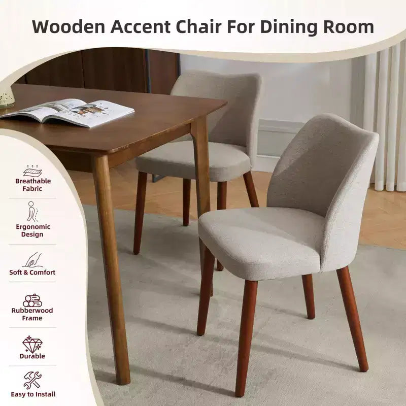 Lot de 2 chaises de salle à manger modernes à dossier haut, chaises de cuisine rembourrées en lin avec coussins épais, dossier haut ergonomique et pieds en bois d'hévéa