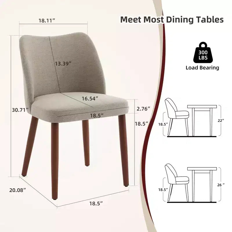 Lot de 2 chaises de salle à manger modernes à dossier haut, chaises de cuisine rembourrées en lin avec coussins épais, dossier haut ergonomique et pieds en bois d'hévéa