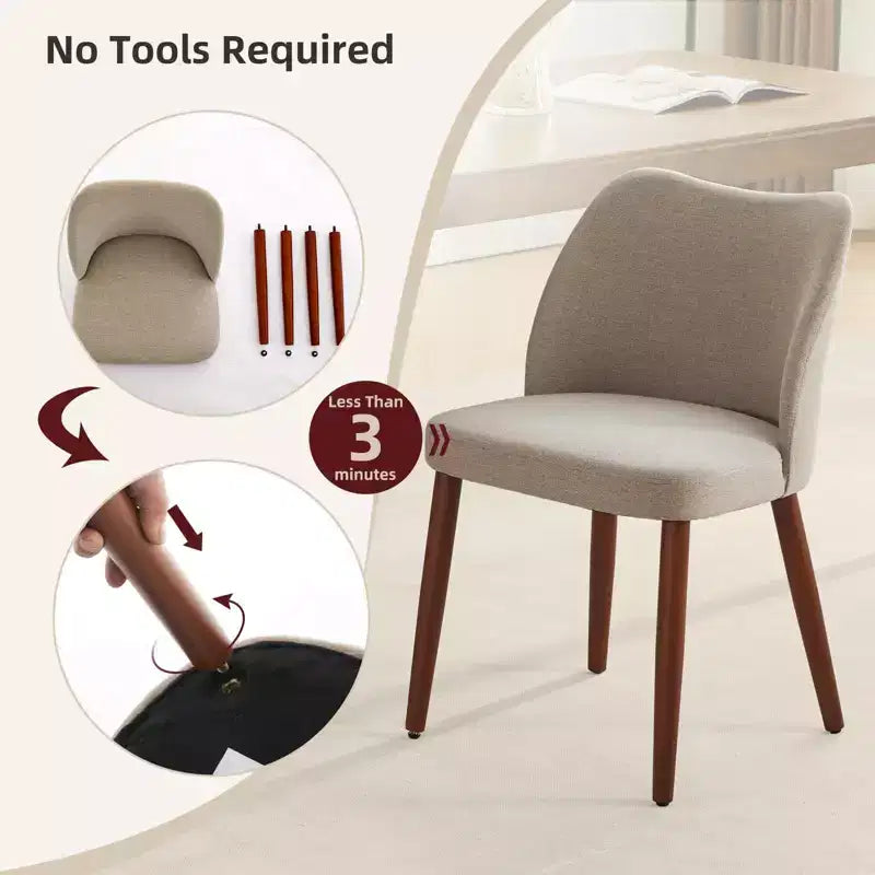 Lot de 2 chaises de salle à manger modernes à dossier haut, chaises de cuisine rembourrées en lin avec coussins épais, dossier haut ergonomique et pieds en bois d'hévéa