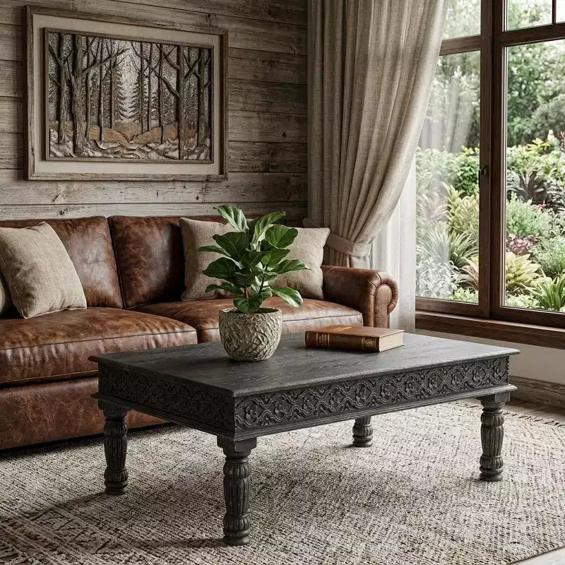 Table basse en bois massif noir vieilli 51