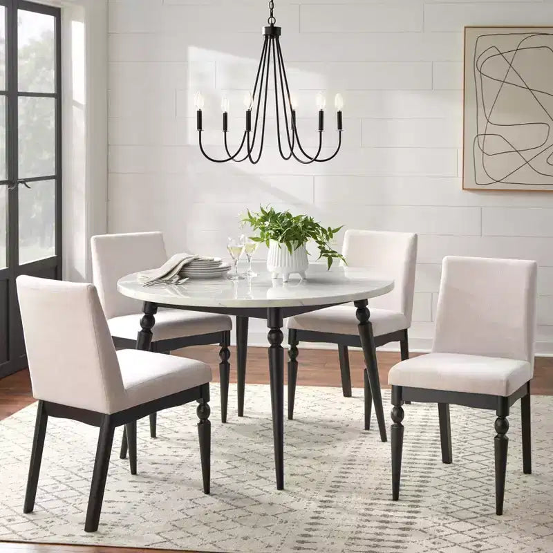 Lot de 2 chaises de salle à manger tapissées avec pieds tournés Beige/Noir