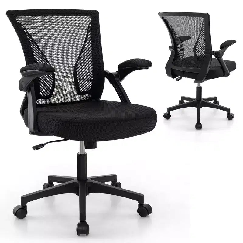 Costway Adjustable Ergonomic Office Chair with Flip-Up Armrests 30 Rocking Backrest Black