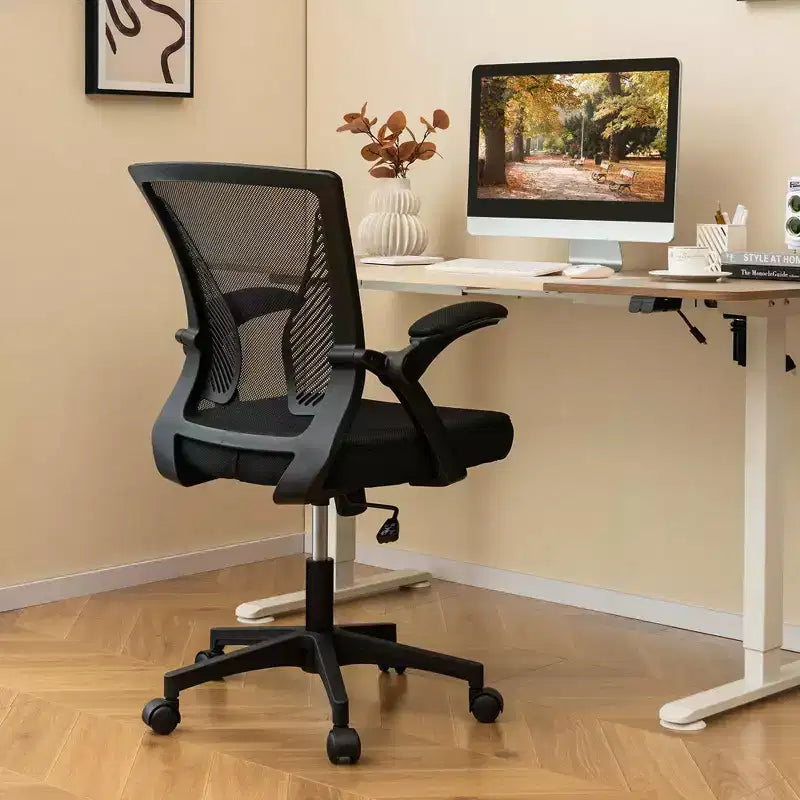 Chaise de bureau ergonomique réglable avec accoudoirs relevables, dossier inclinable à 30°, noir