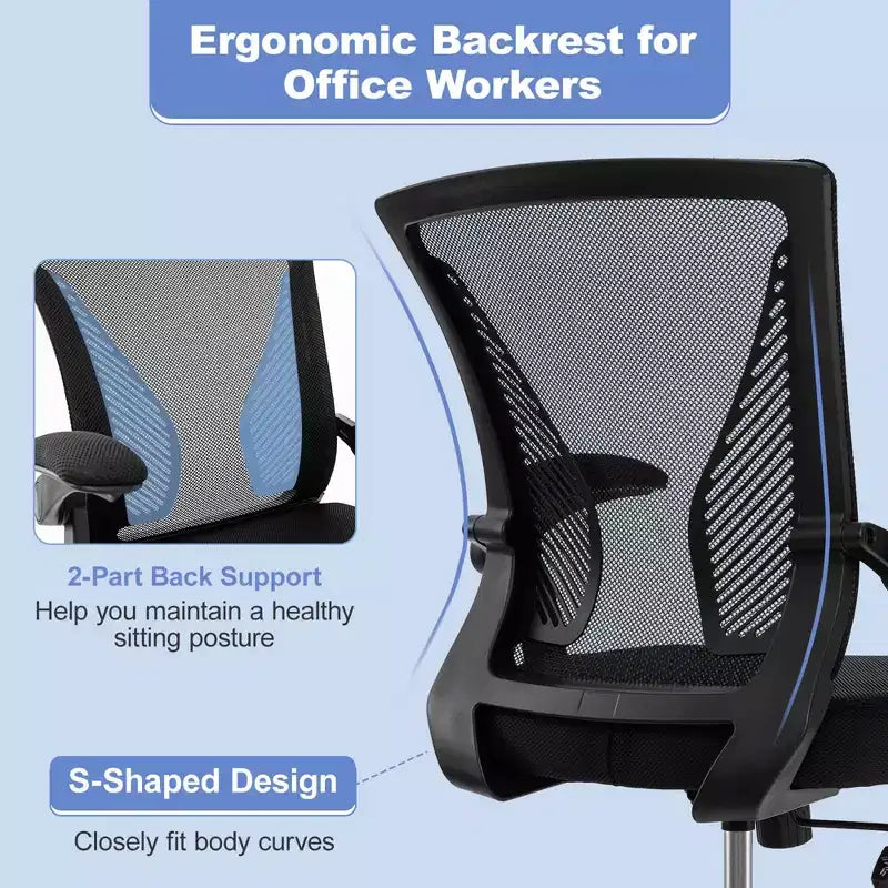 Chaise de bureau ergonomique réglable avec accoudoirs relevables, dossier inclinable à 30°, noir