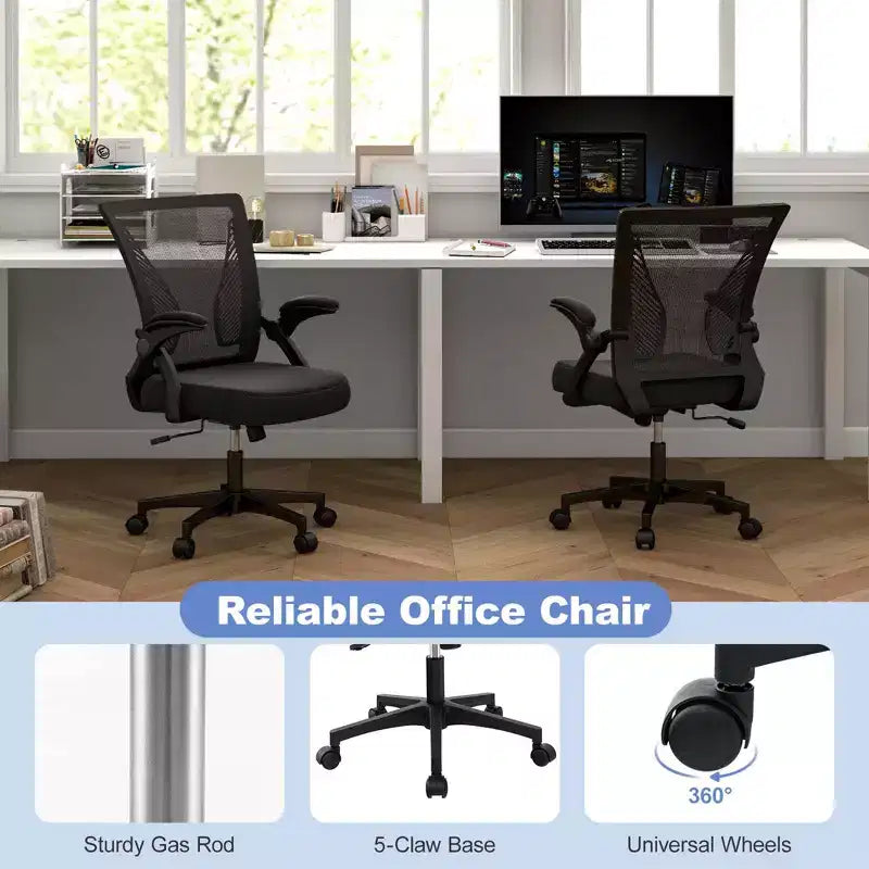 Chaise de bureau ergonomique réglable avec accoudoirs relevables, dossier inclinable à 30°, noir