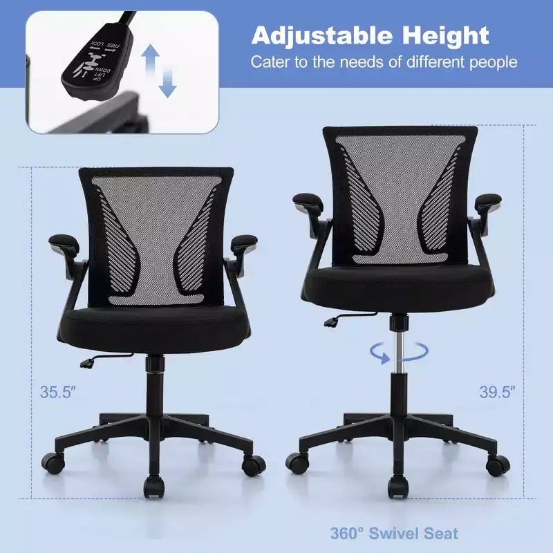 Chaise de bureau ergonomique réglable avec accoudoirs relevables, dossier inclinable à 30°, noir