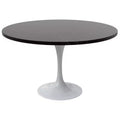 LeisureMod Verve Mid-Century Modern Table with a 48 Round MDF Tabletop and White Steel Pedestal Base for Kitchen and Dining Room in Black