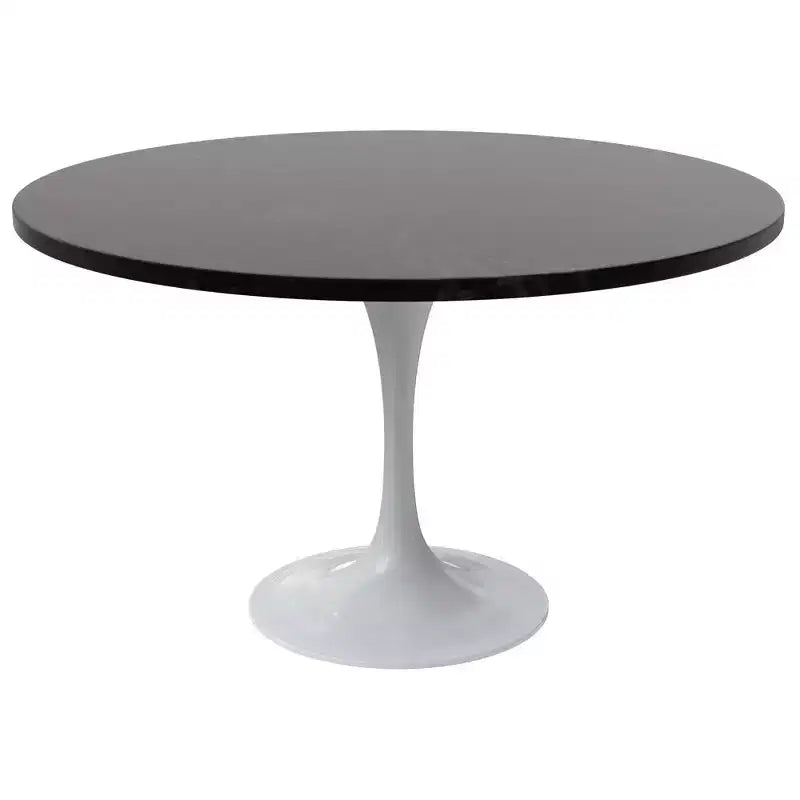 LeisureMod Verve Mid-Century Modern Table with a 48 Round MDF Tabletop and White Steel Pedestal Base for Kitchen and Dining Room in Black