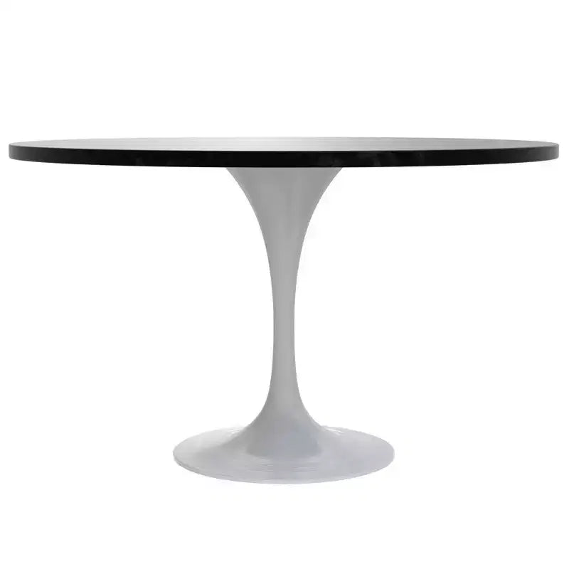 Table moderne du milieu du siècle avec plateau rond en MDF de 48 pouces et piètement colonne en acier blanc pour cuisine et salle à manger, en noir